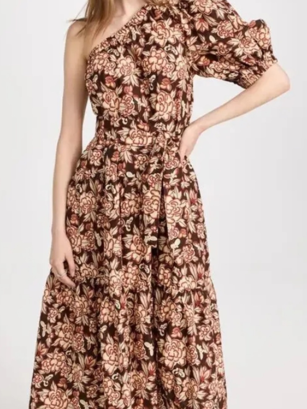 Sea 'Emelia' Brown Floral Print One Shoulder